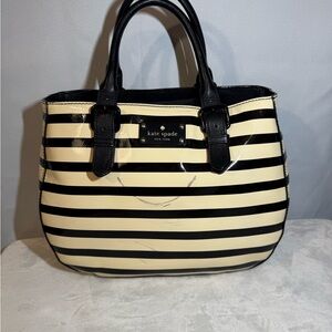 Kate Spade NY Black White Striped Patent Leather Tote‎ Bag